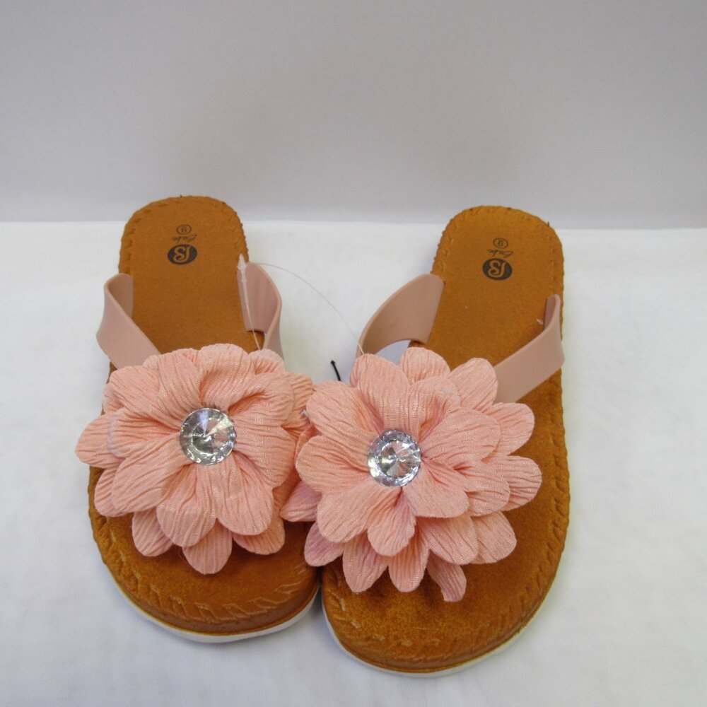 Women's Peachy Pink Flower Floral Design Summer Sandals Wedge Slides